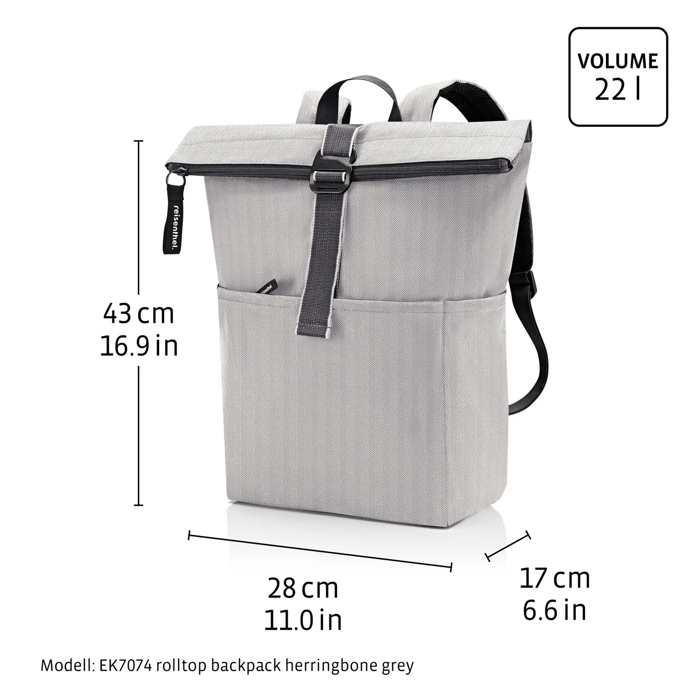 rolltop backpack herringbone grey - Image 5