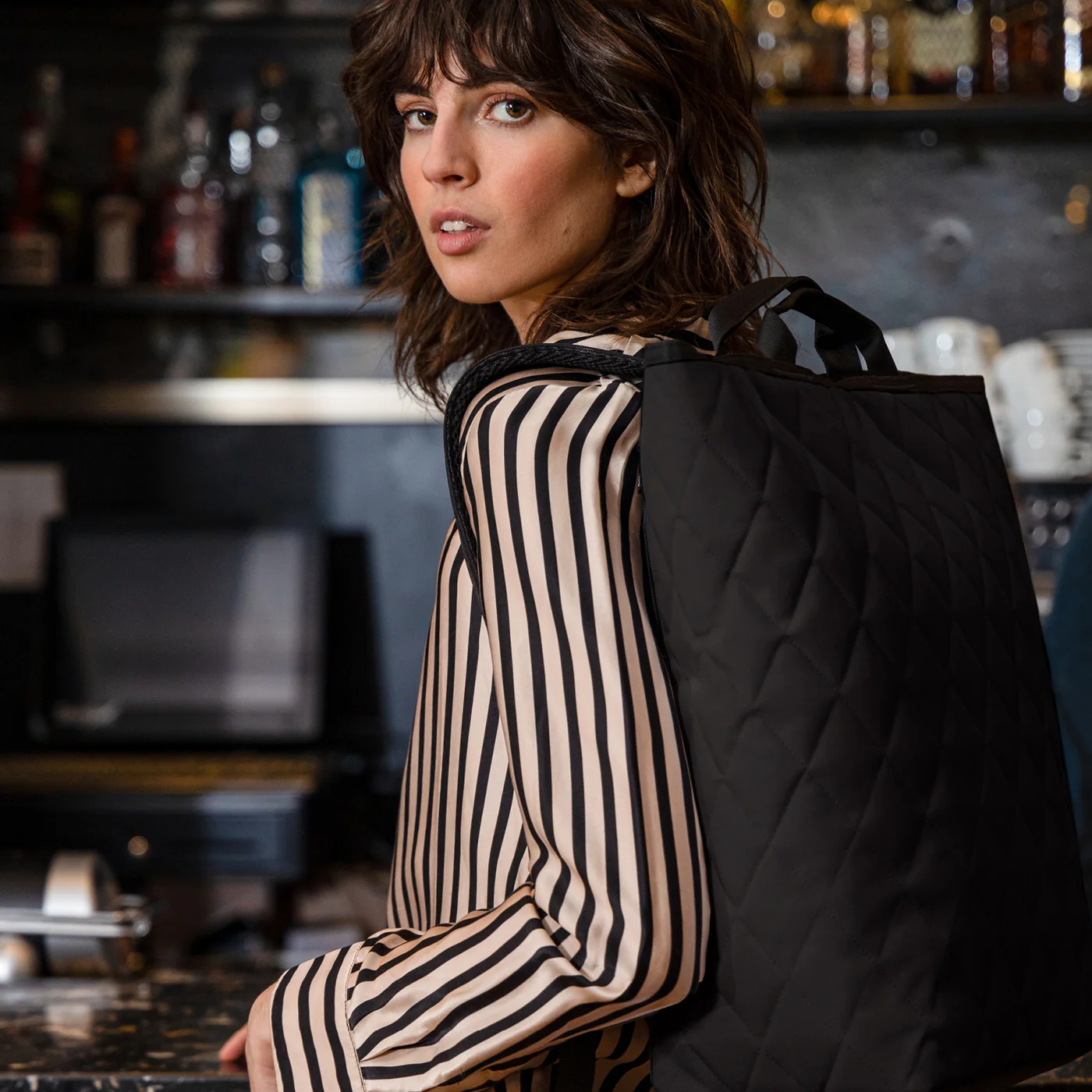 shopper-backpack rhombus black - Image 3